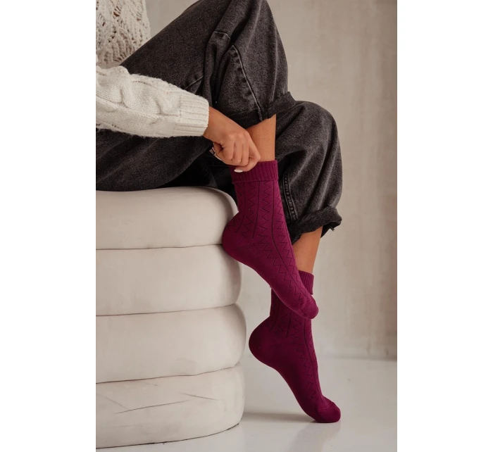 Dámske froté ponožky s cikcakom - bordové Dámske froté ponožky s cikcakom - bordové