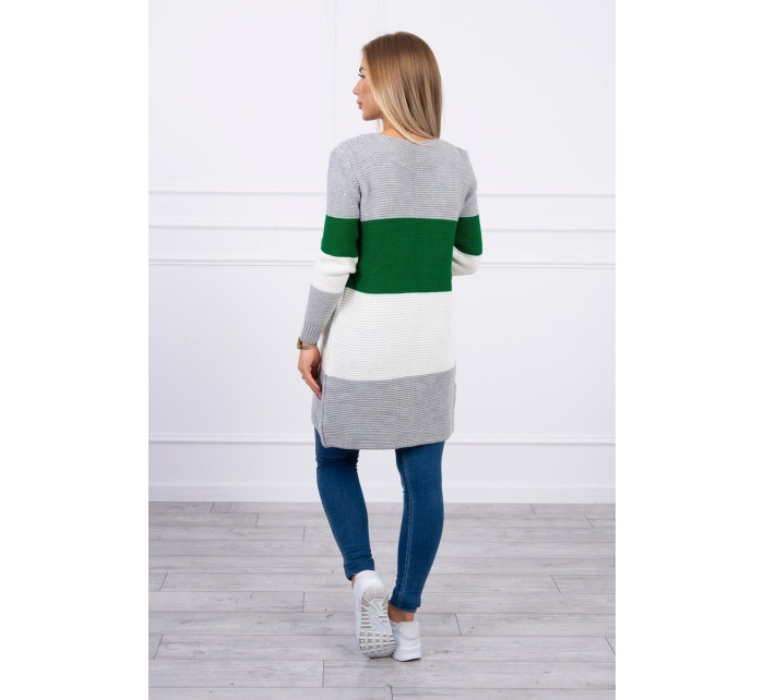 Sivý+zelený pruhovaný sveter