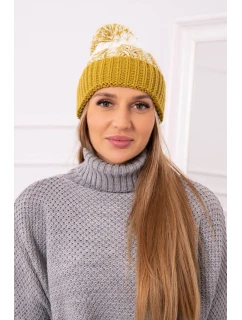 Dámska čiapka s brmbolcom Abigail K326 kiwi+ecru