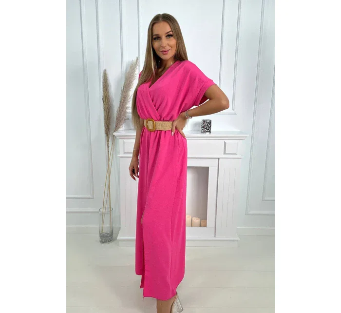 Dlouhé šaty s ozdobným páskem růžové