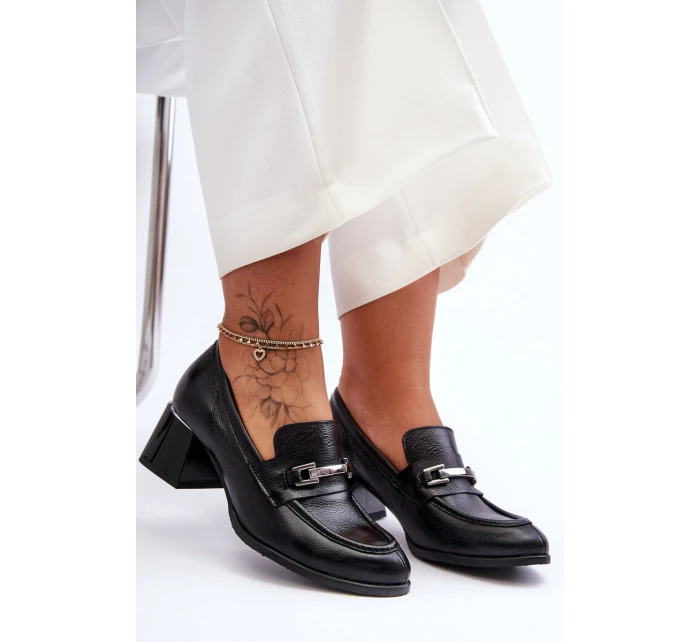 Wygodne Skórzane Czółenka Czarne Lemar Damira