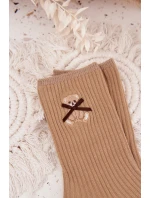 Bavlněné ponožky pruhované s medvídkem světle hnědé