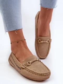 Dámske ažurové mokasíny so zdobením, hnedé Kaydance