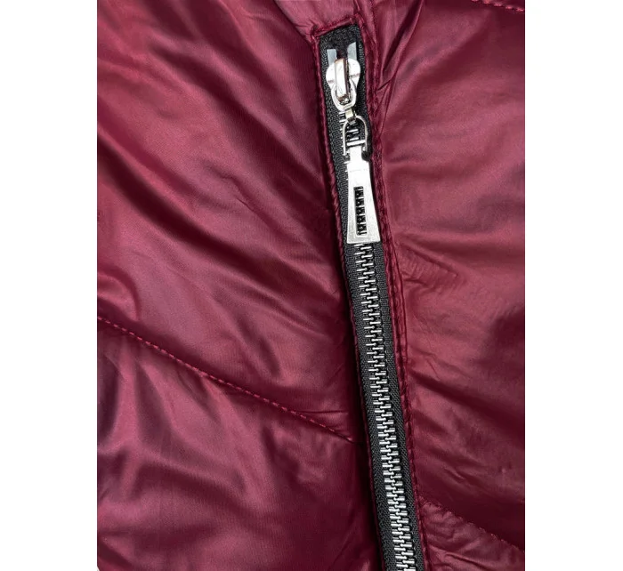 Dámská bunda ve vínové bordó barvě s ozdobnou kapucí model 19425167 - S'WEST Dámská bunda ve vínové bordó barvě s ozdobnou kapucí model 19425167 - S'WEST