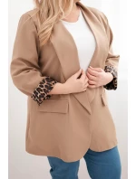 Dámská bunda Plus Size s podšívkou v leopardím vzoru camelová Dámská bunda Plus Size s podšívkou v leopardím vzoru camelová