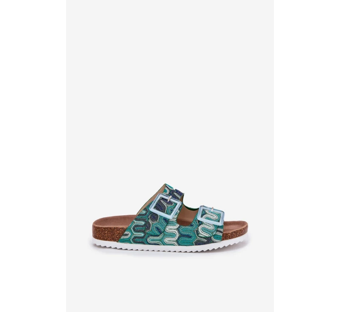 Klapki Damskie Z Klamrami I Brokatem S.Barski RB51-006 Zielone Klapki Damskie Z Klamrami I Brokatem S.Barski RB51-006 Zielone