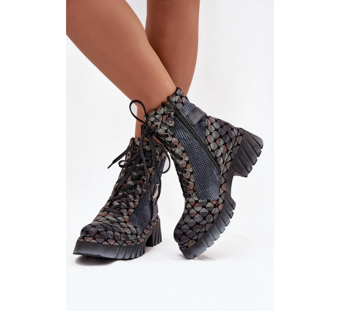 Skórzane Botki Workery Damskie Maciejka 07072-03 Multikolor