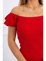 Rebrované šaty s volánikmi červené