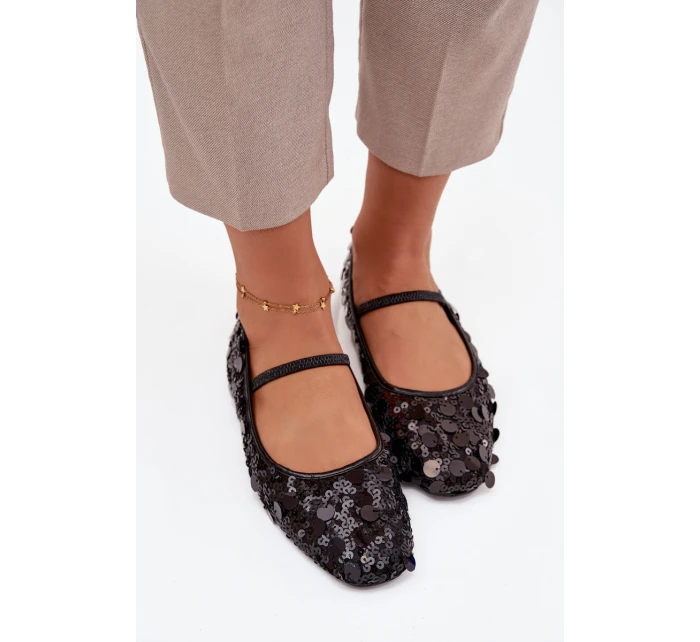 Dámske baleríny Terlina zdobené flitrami - čierne