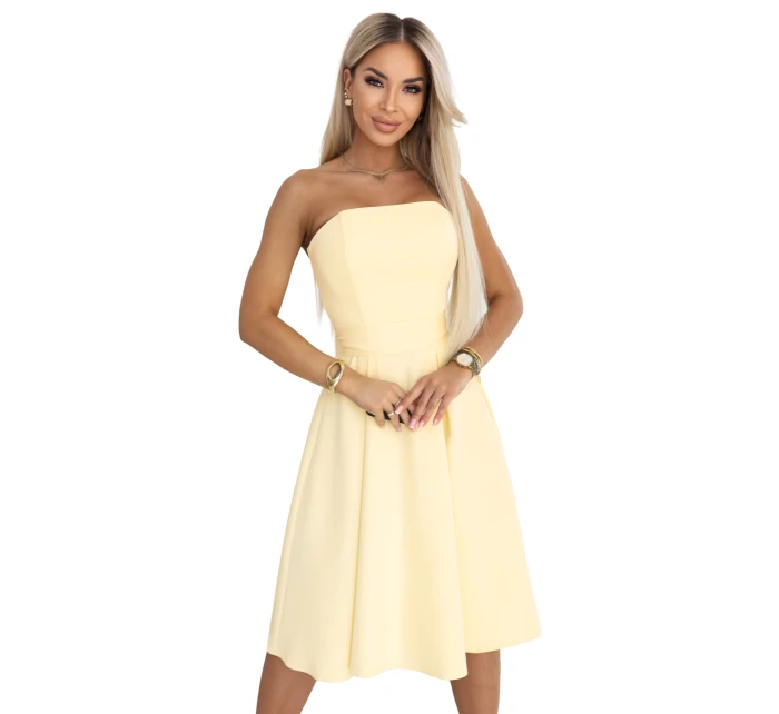 641-3 VIVIENNE korzetové midi šaty s opaskom - pastelovo žlté 641-3 VIVIENNE korzetové midi šaty s opaskom - pastelovo žlté