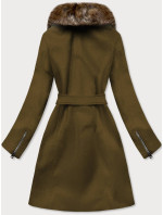 Dámsky khaki kabát s kožušinou (JC241)