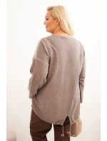 Dámská mikina Plus Size bavlněná s potiskem srdce a model 21321860 hnědá - K-Fashion