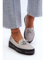 Lesklé Dámské Kozačky Kůže Na Platformě  Stříbrné model 21660111 - S.Barski