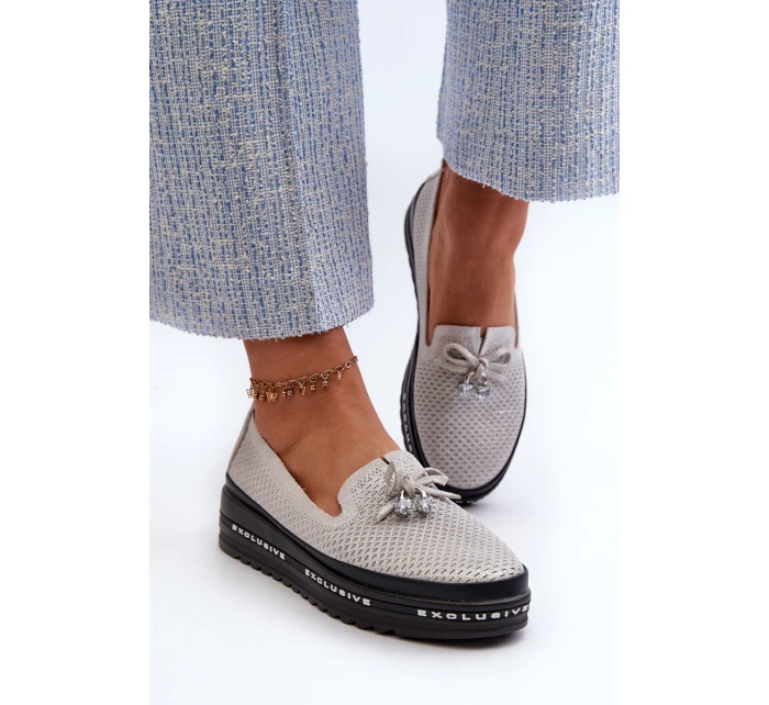 Lesklé Dámské Kozačky Kůže Na Platformě  Stříbrné model 21660111 - S.Barski