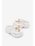 Klapki Dziecięce Dziewczęce Piankowe Z Kokardką I Ozdobami Białe Selvana