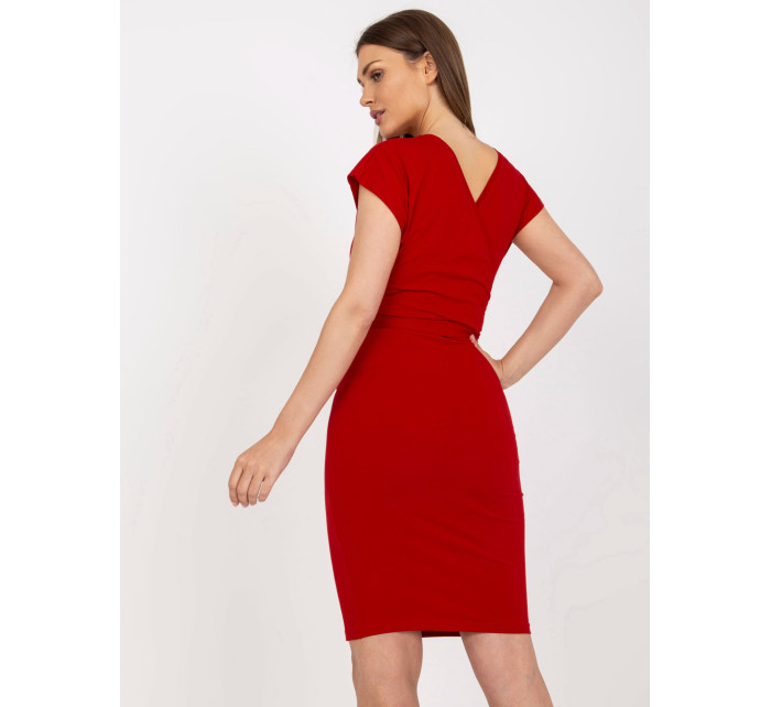 Základné červené šaty RUE PARIS s krátkymi rukávmi