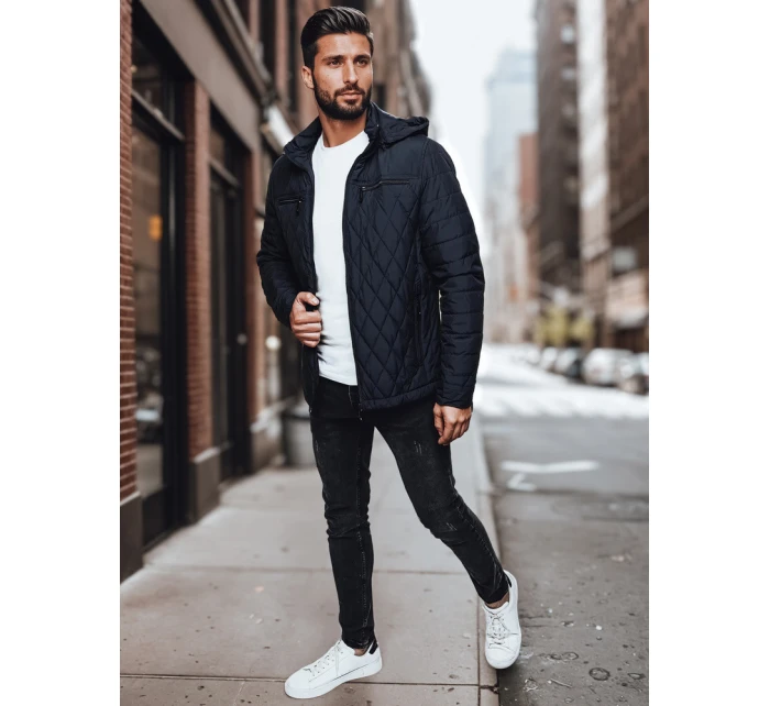 Pánská prošívaná bunda s kapucí tmavě modrá Dstreet model 21982972 - FashionStreet