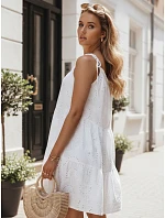 Letné dámske bavlnené šaty s priehľadným vzorom, biele, FashionStreet EY2674 Letné dámske bavlnené šaty s priehľadným vzorom, biele, FashionStreet EY2674