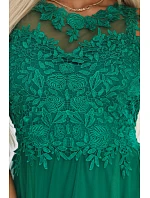 672-3 Romantické svatební maxi šaty s vyšívanou krajkou a tylem - zelené