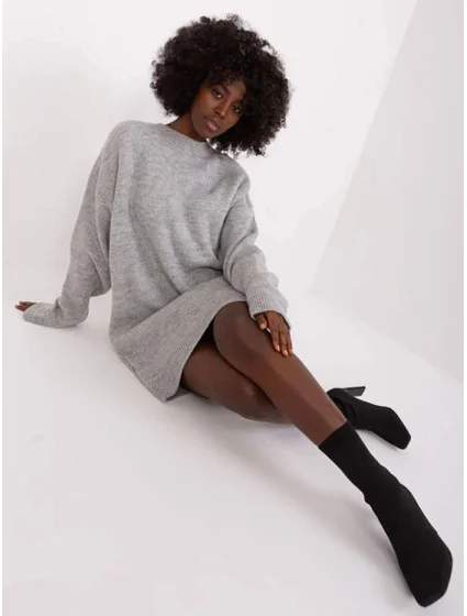 Šedé oversized svetrové šaty Rue Paris (0568)