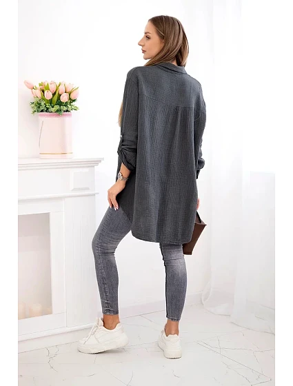 Bavlněná mušelínová košile Plus Size grafit