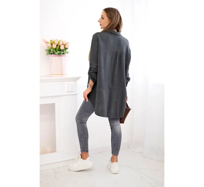 Bavlnená mušelínová košeľa v nadmernej veľkosti Graphite