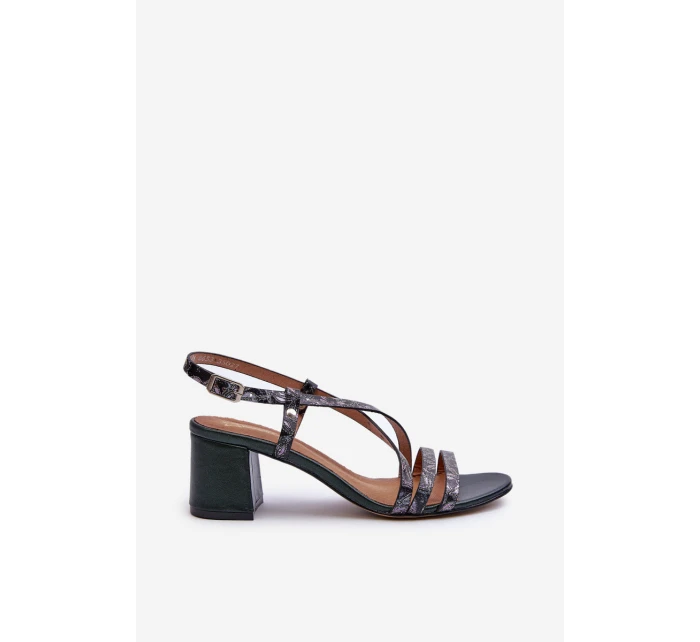 Kožené sandály na nízkém podpatku model 21660069 Tmavě zelené - Maciejka