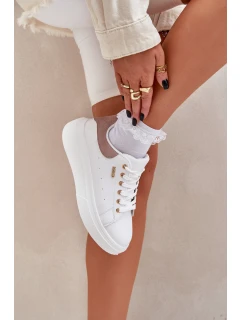 Sneakersy Damskie Na Platformie Eko Skóra Białe Lelandine