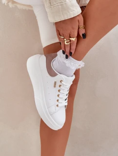 Sneakersy Damskie Na Platformie Eko Skóra Białe Lelandine