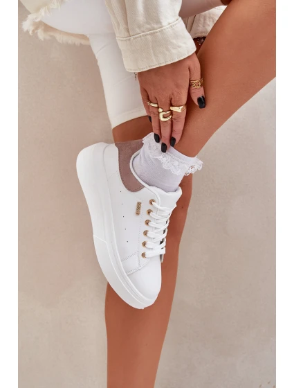 Sneakersy Damskie Na Platformie Eko Skóra Białe Lelandine Sneakersy Damskie Na Platformie Eko Skóra Białe Lelandine