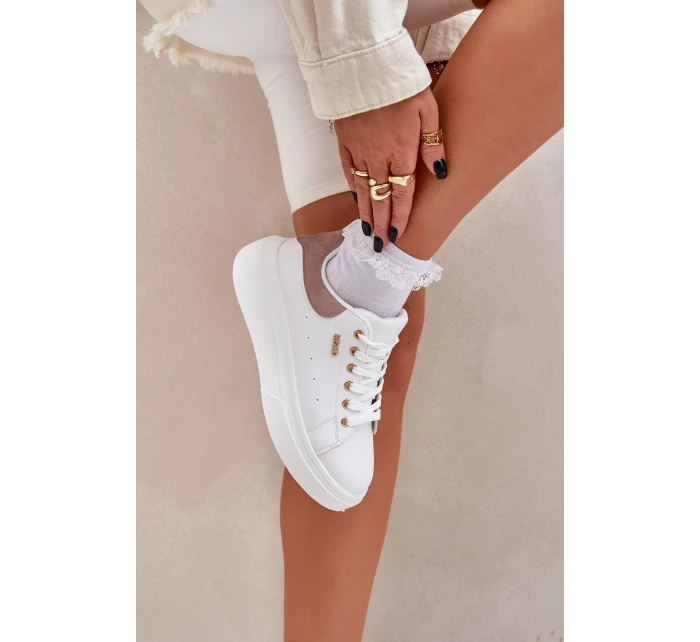 Sneakersy Damskie Na Platformie Eko Skóra Białe Lelandine Sneakersy Damskie Na Platformie Eko Skóra Białe Lelandine