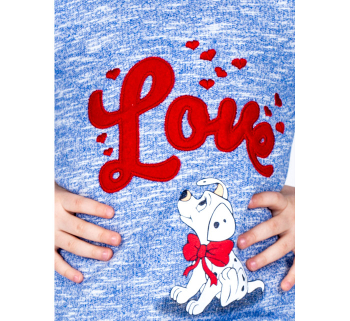 Modrá melanžová dievčenská mikina s motívom LOVE a psa