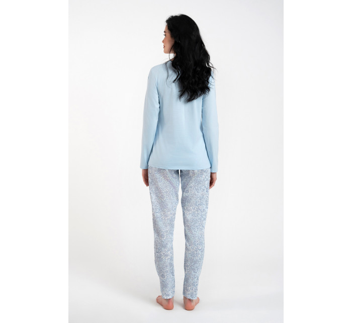Dámske pyžamo Salli, dlhé rukávy, dlhé nohavice - modré/dúhovo modré