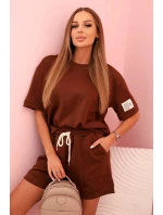 Dámska súprava s maslom a šortkami s vysokým pásom čokoládová Dámska súprava s maslom a šortkami s vysokým pásom čokoládová