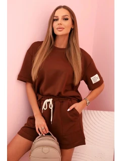 Dámska súprava s maslom a šortkami s vysokým pásom čokoládová