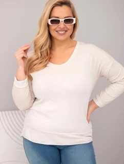 Dámská blůza Plus Size s V výstřihem a delším zadním dílem béžová