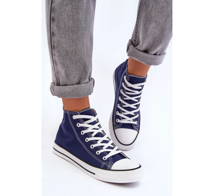 Damskie Trampki Klasyczne Wysokie Granatowe Remos Damskie Trampki Klasyczne Wysokie Granatowe Remos