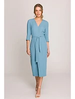 S396 Šaty so zavinovacími detailmi v strednej dĺžke - nebesky modré