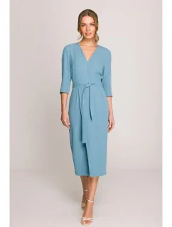 model 20966193 Šaty se zavinovacími detaily ve střední délce nebesky modré - STYLOVE