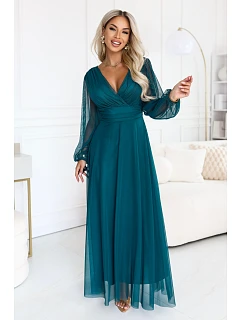 – elegantní maxi šaty s výstřihem do V – mořská zelená model 22342737 - numoco basic
