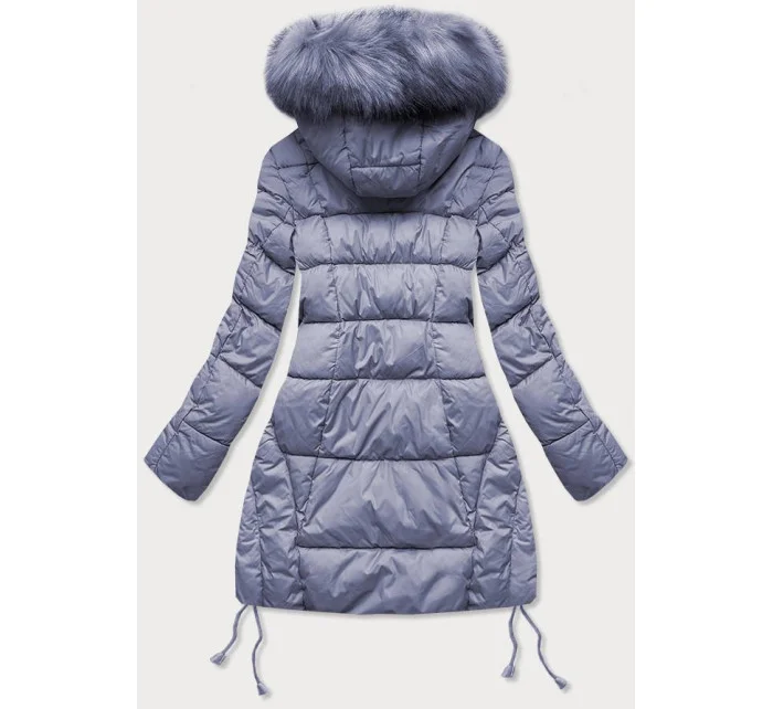 Dámska prešívaná zimná bunda s kapucňou vo farbe heather (7690)