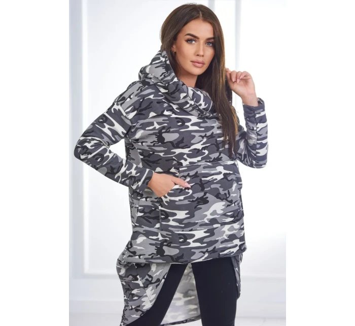 Mikina s dlhým chrbtom moro grey+black