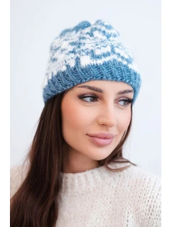 Dámska zimná vlnená čiapka s nórskym vzorom K354 jeans+white
