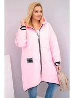 Dámska prešívaná bunda s kapucňou a športovými manžetami Candy Pink