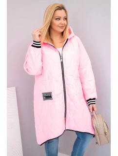 Dámska prešívaná bunda s kapucňou a športovými manžetami Candy Pink
