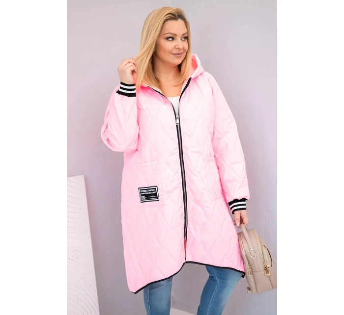 Dámska prešívaná bunda s kapucňou a športovými manžetami Candy Pink