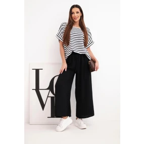 Dámská viskózová souprava s model 22172008 blůzou a širokými kalhotami s gumou černý - K-Fashion Dámská viskózová souprava s model 22172008 blůzou a širokými kalhotami s gumou černý - K-Fashion