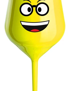 SMAJLÍK S BRÝLEMI - žlutá nerozbitná sklenice na víno 470 ml