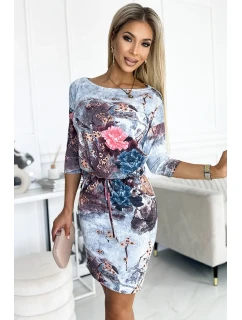 13-155 Športové šaty s kravatou - KVETY na kamennom pozadí