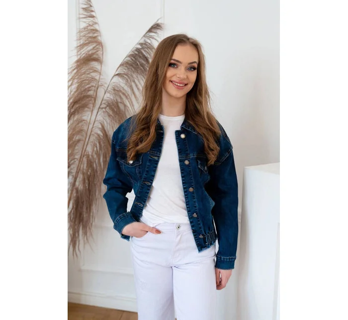 Tmavo modrá dámska džínsová netopierie bunda (5668-K)